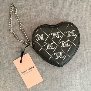 Juicy Couture Black Heart Studded Coin Pouch with Chain
